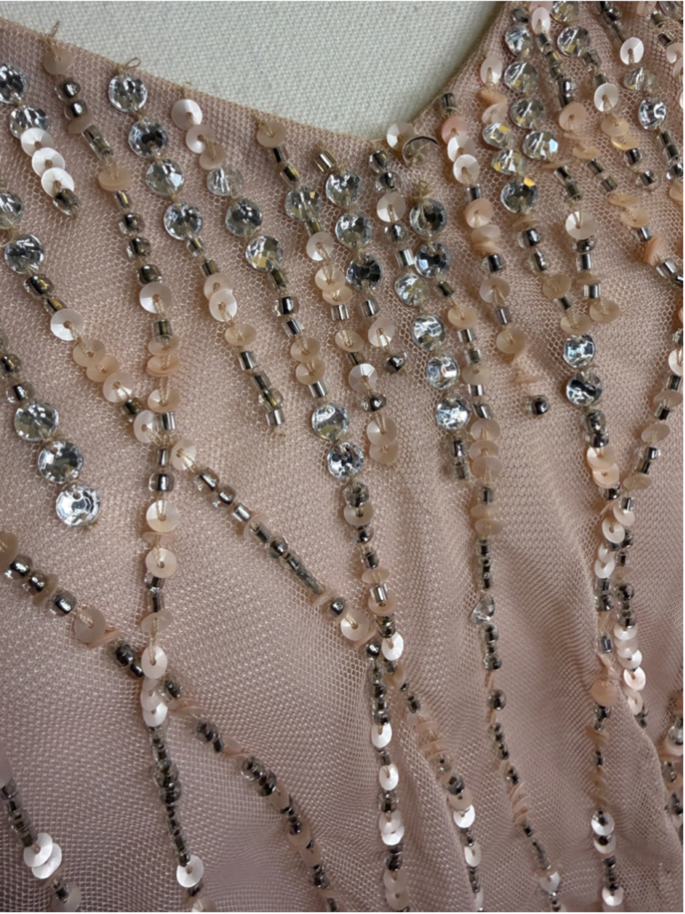 Adrianna Papell Blush Pink Silver Sequin Beaded Evening Gown Dress Size 0 - Picture 6 of 10
